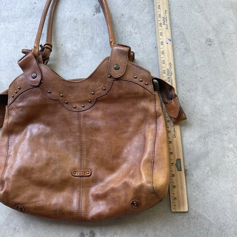Vintage‎ Frye Brown Genuine Leather Studded Shoulder Bag Western Hobo Purse